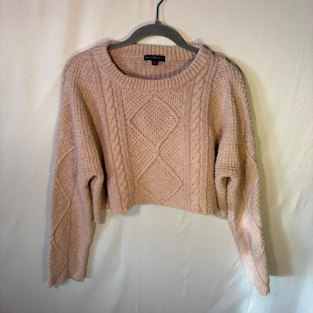 Blue Blush Cropped Sweater Women's Large Cotton Pink